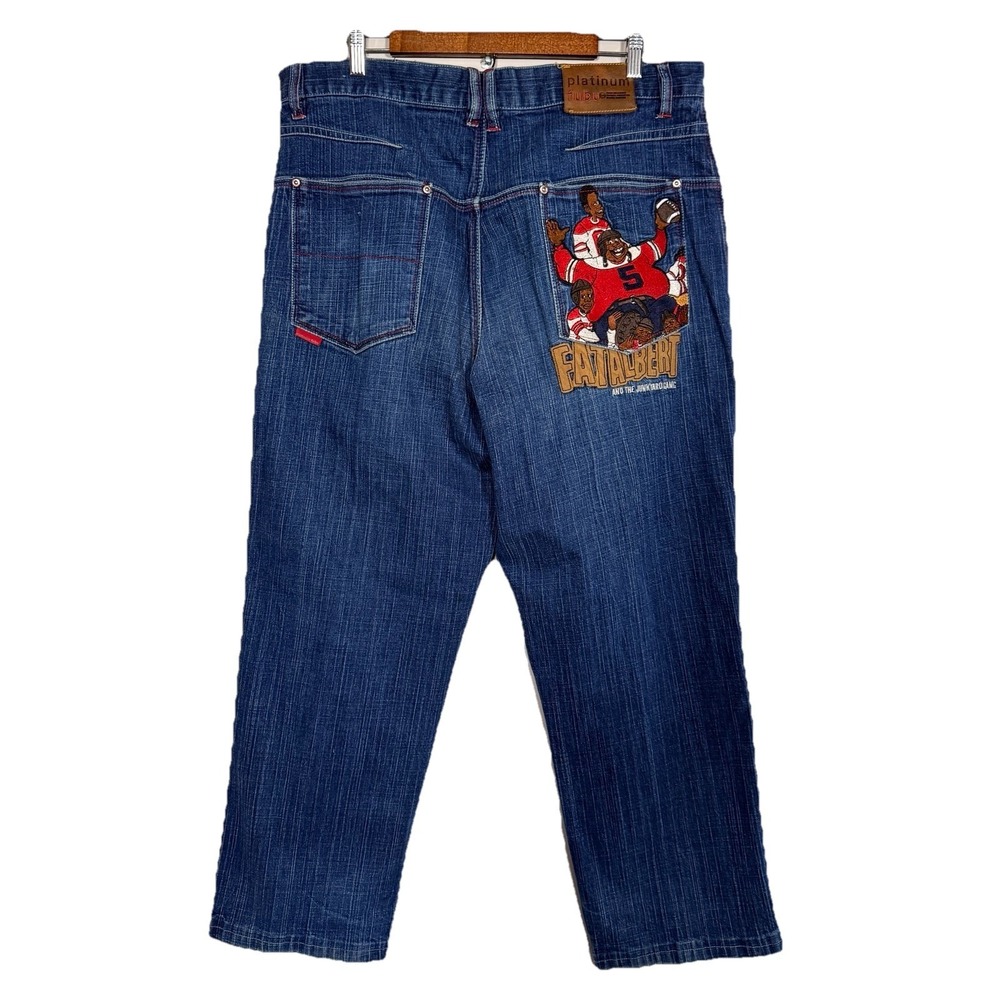 Vintage Platinum Fubu Fat Albert Junkyard Gang Baggy‎ Jeans Size 38x30 Blue 90s